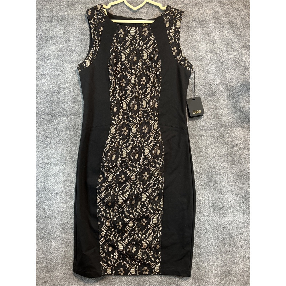 NWT Dalia Black & Beige Lace Panel Sleeveless Sheath Dress - Size 8